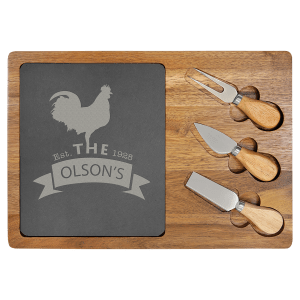 Acacia Wood/Slate Cheese Set