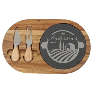 Acacia Wood/Slate Cheese Set